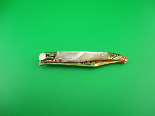 Toledo 16cm Spanish Lever Vintage Pearlex Gold Tourist Souvenir automatic knife