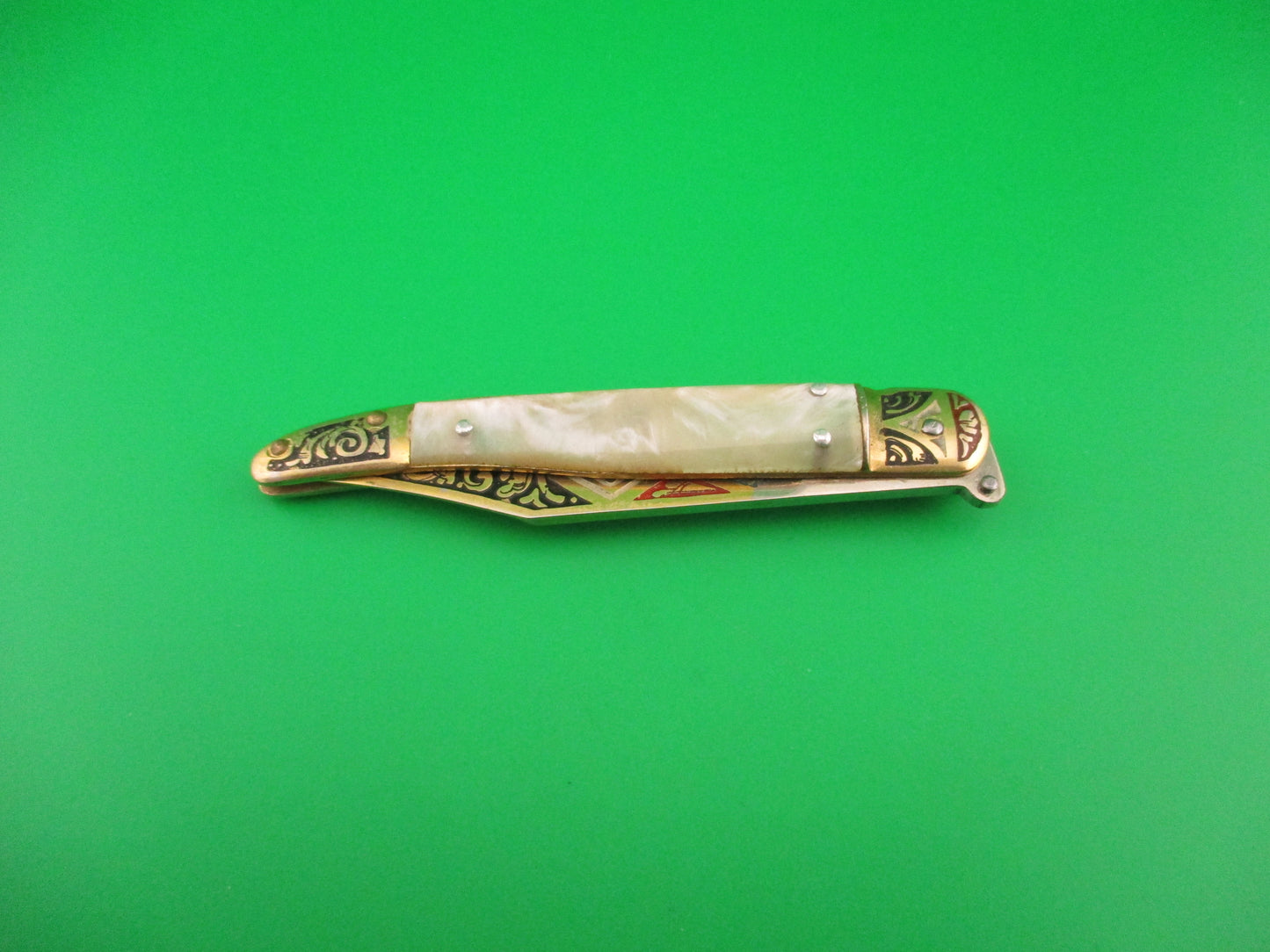 Toledo 16cm Spanish Lever Vintage Pearlex Gold Tourist Souvenir automatic knife