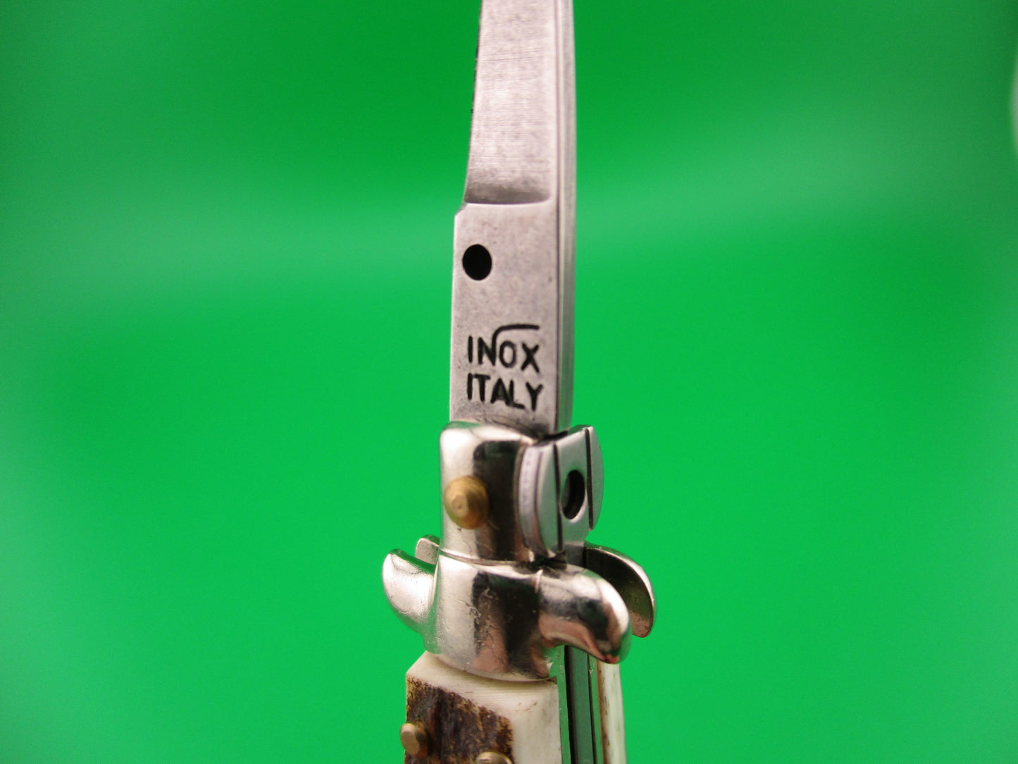 INOX ITALY 7cm Italian Mini Picklock Stag 3 pin vintage automatic knife with Blue tassel