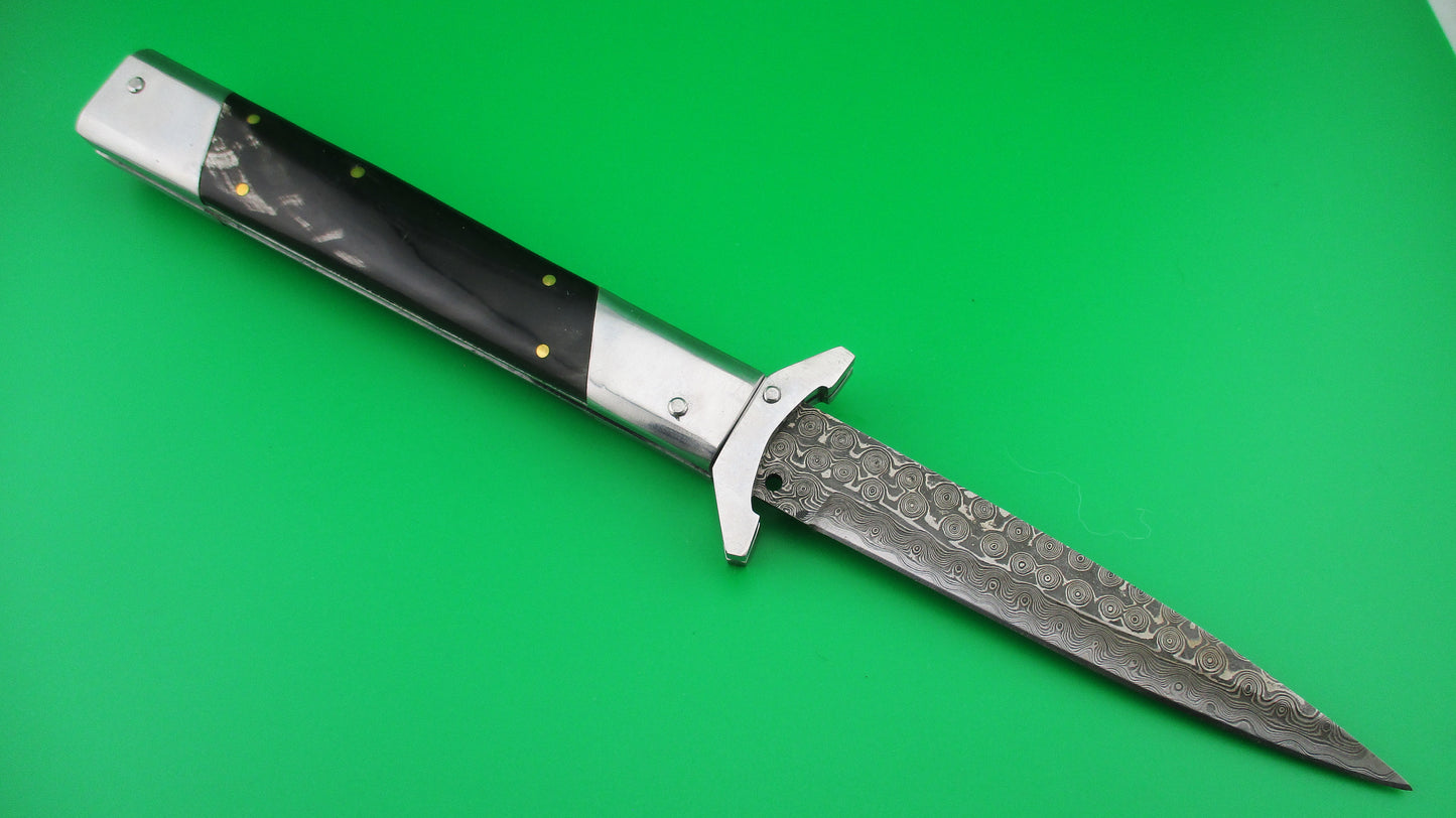 z Custom 29cm Horn & Damascus Dagger Swing guard switchblade knife by Samir Ahmad