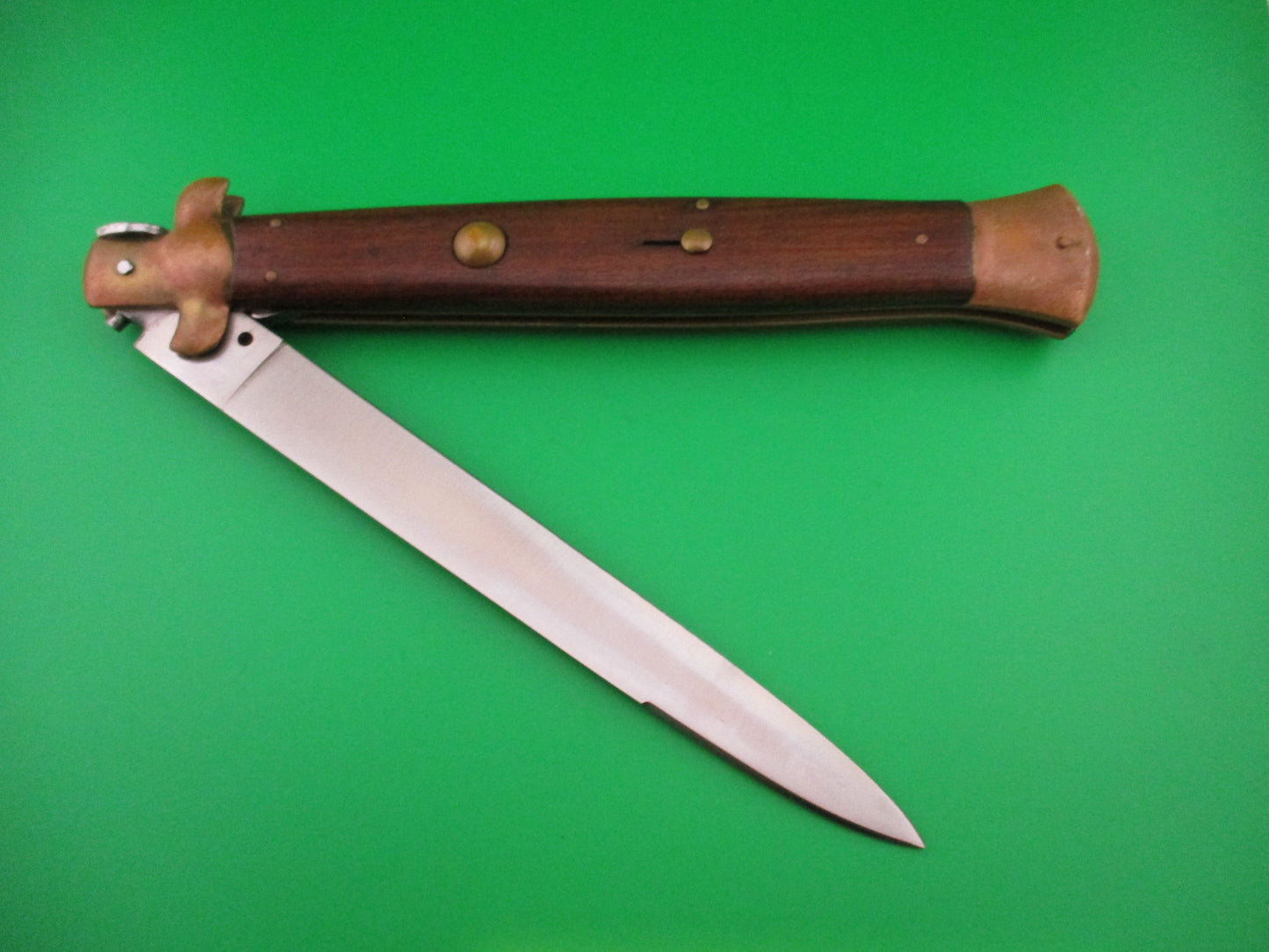 Rostfrei 45cm Italian Stiletto Wood/Brass 18 inch Swivel bolster automatic knife