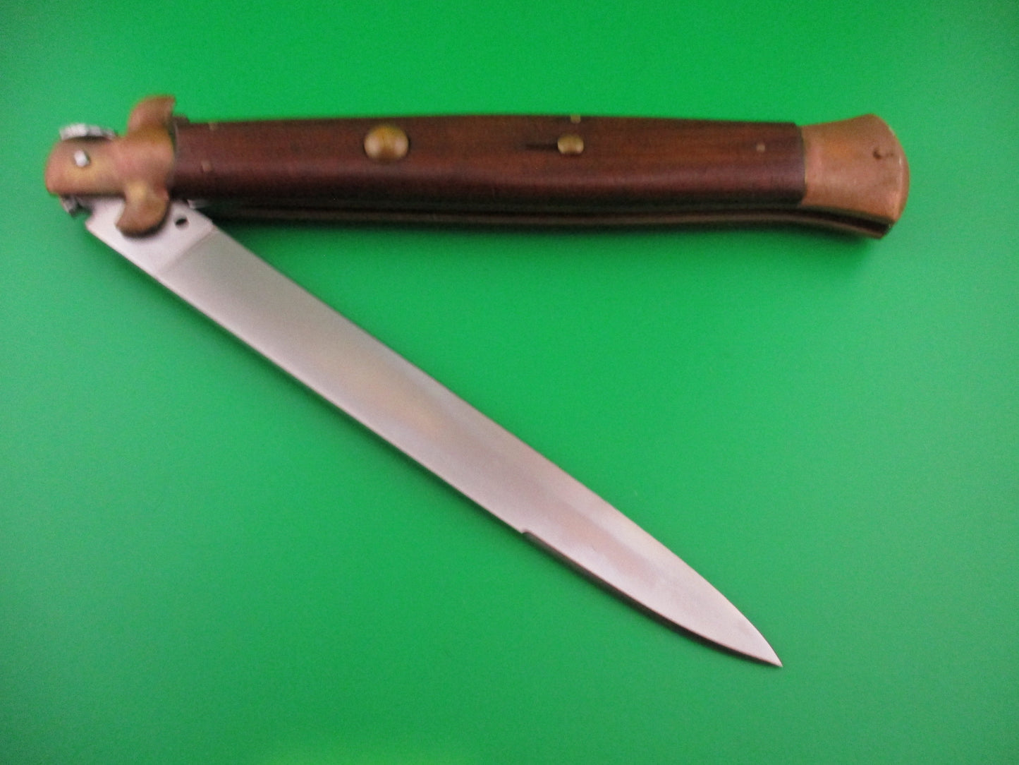 Rostfrei 45cm Italian Stiletto Wood/Brass 18 inch Swivel bolster automatic knife