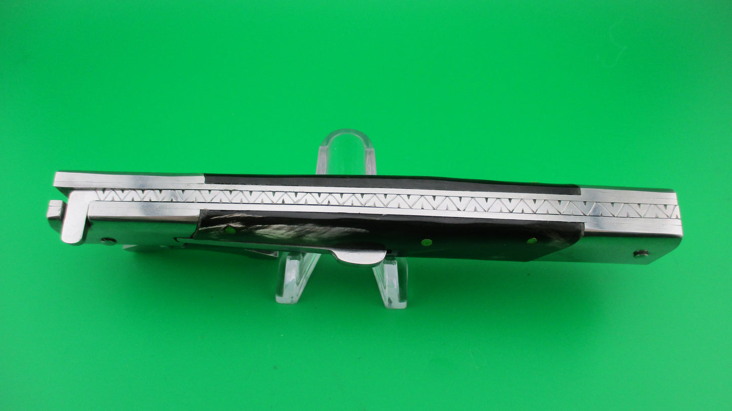 z Custom 29cm Horn & Damascus Dagger Swing guard switchblade knife by Samir Ahmad
