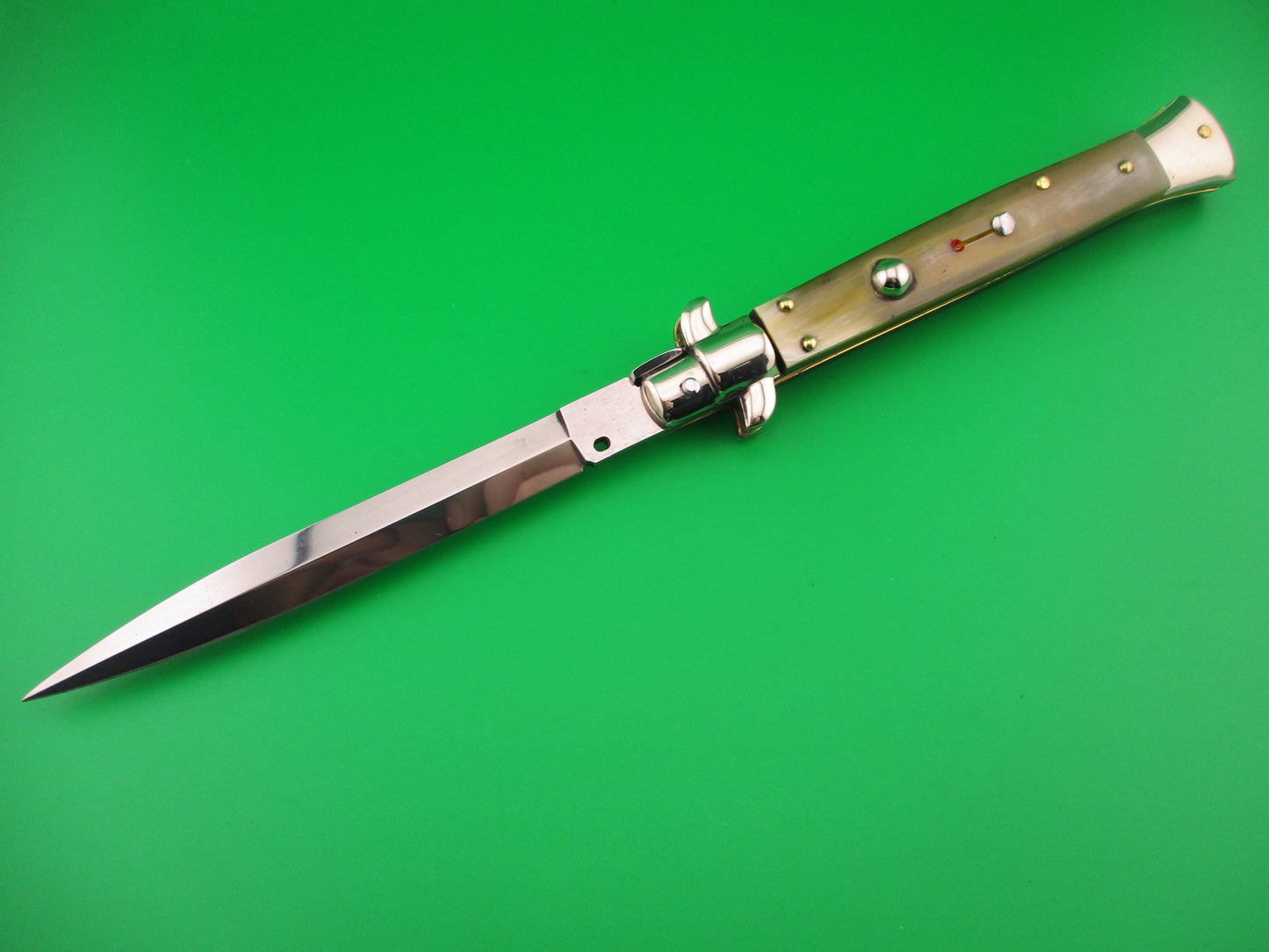 FRANK B ITALY 28cm Italian Picklock Stiletto Dagger Horn Red dot automatic knife