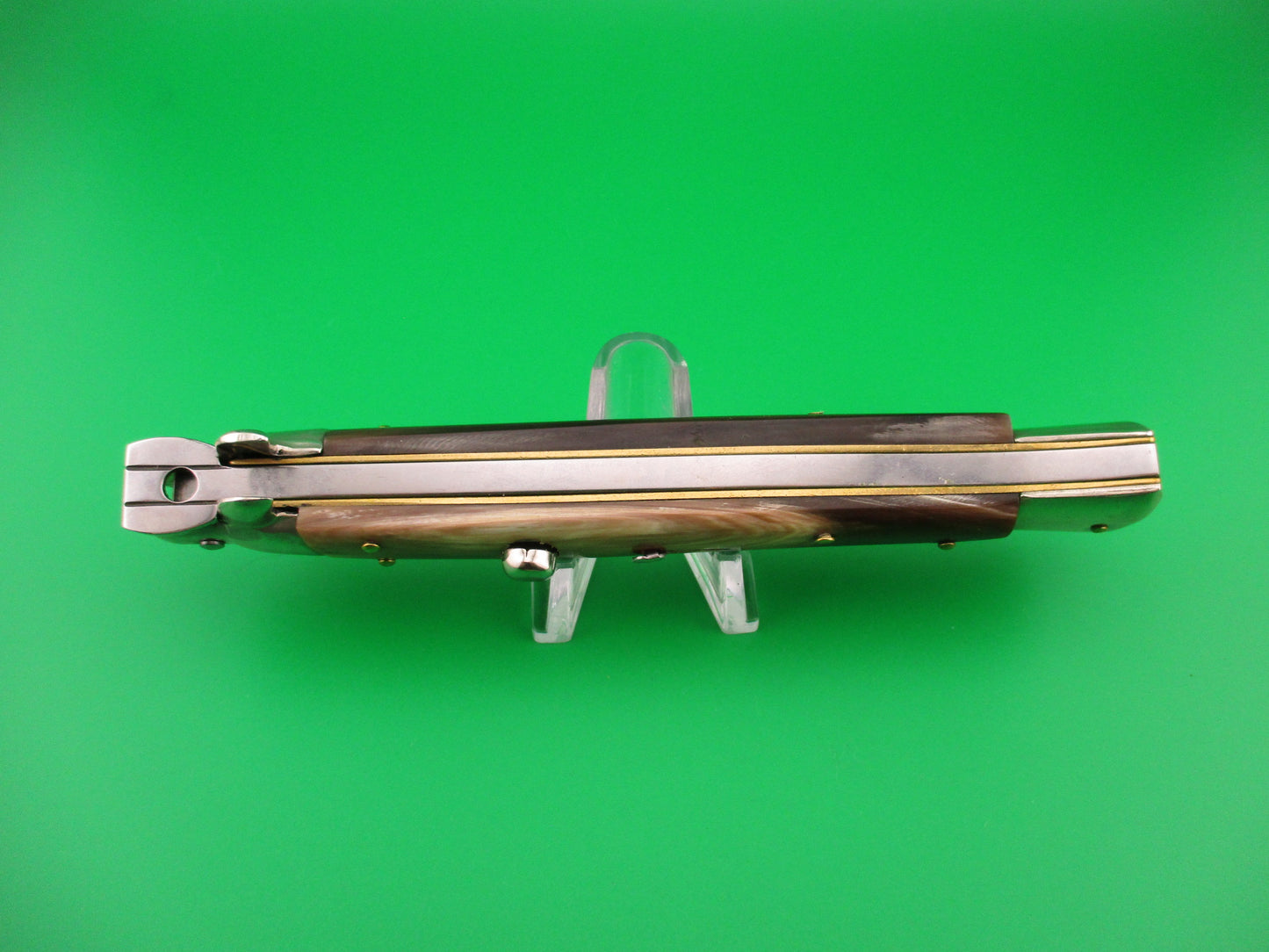 Walt's Latama Italy 28cm Italian Stiletto Brown & Tan horn Dagger blade automatic knife