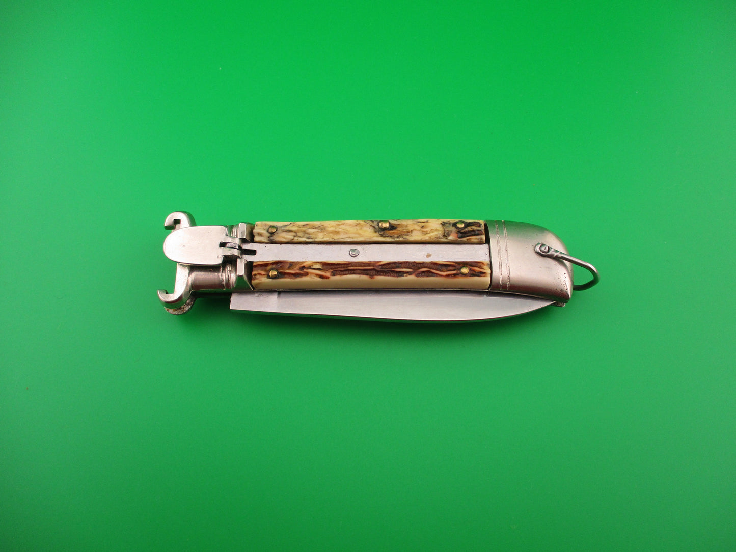 DELBENA & FIGLI MANIAGO 20cm Italian Shell Puller Lever Faux Stag automatic knife