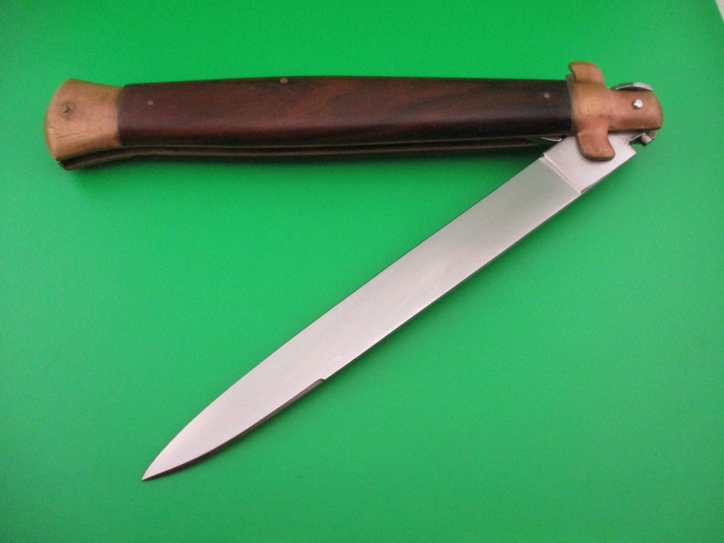 Rostfrei 45cm Italian Stiletto Wood/Brass 18 inch Swivel bolster automatic knife