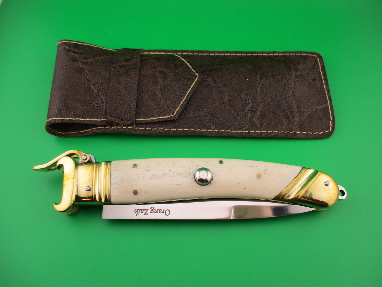 Scarperia Custom 30cm Shell puller Fulcrum Brass & white bone automatic knife