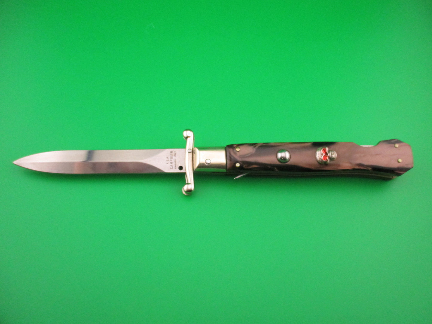 AGA CAMPOLIN MANIAGO ITALY 23cm Italian Swing Guard Dagger w Skull automatic