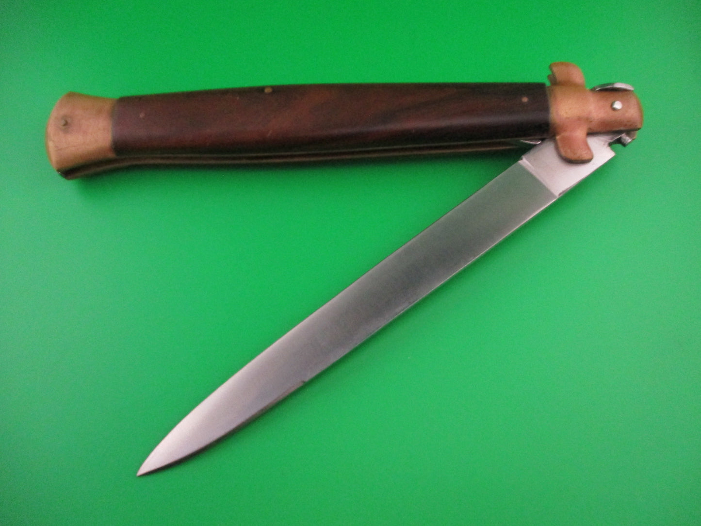 Rostfrei 45cm Italian Stiletto Wood/Brass 18 inch Swivel bolster automatic knife