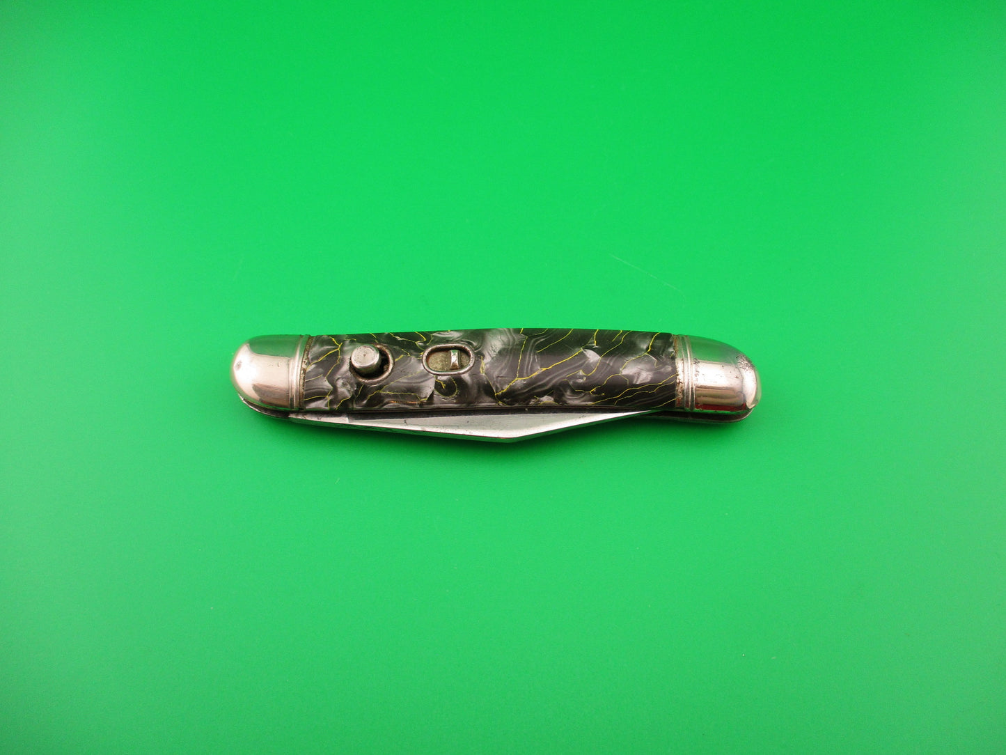 Hammer Brand Imperial Serpentine Jack Silver pearl Yellow streaks switchblade knife