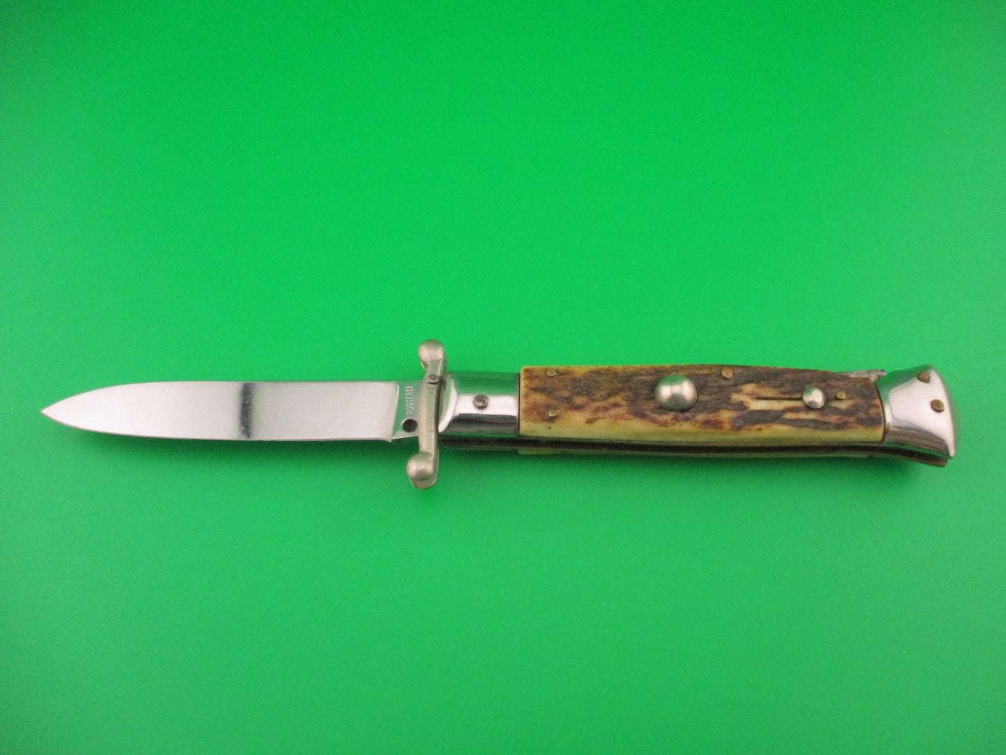 ROSTFREI (slant) 19cm Italian Swing guard Stag vintage lockback automatic knife