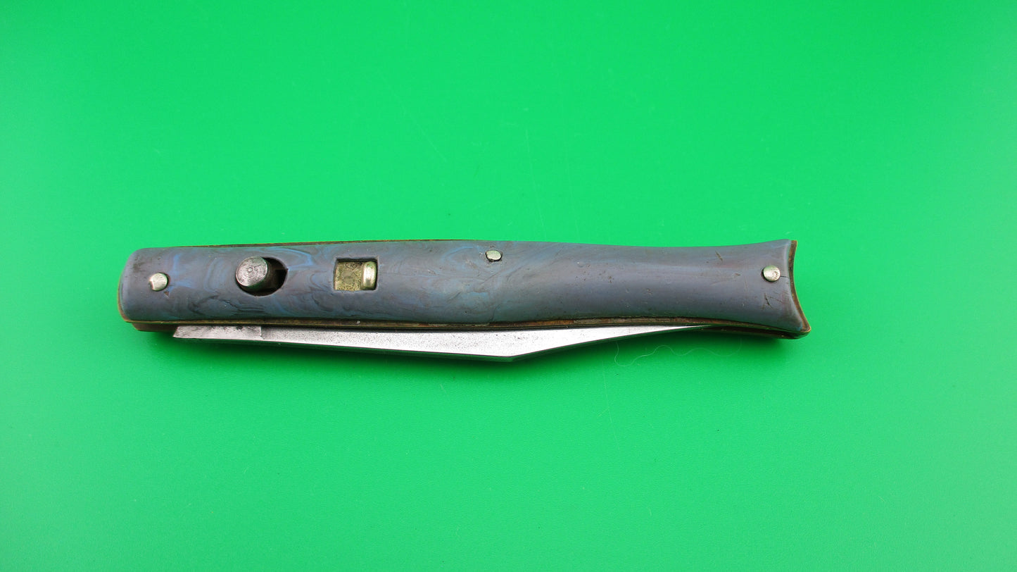 Edgemaster Fishtail Blue Multi color swirl 1950s vintage switchblade knife