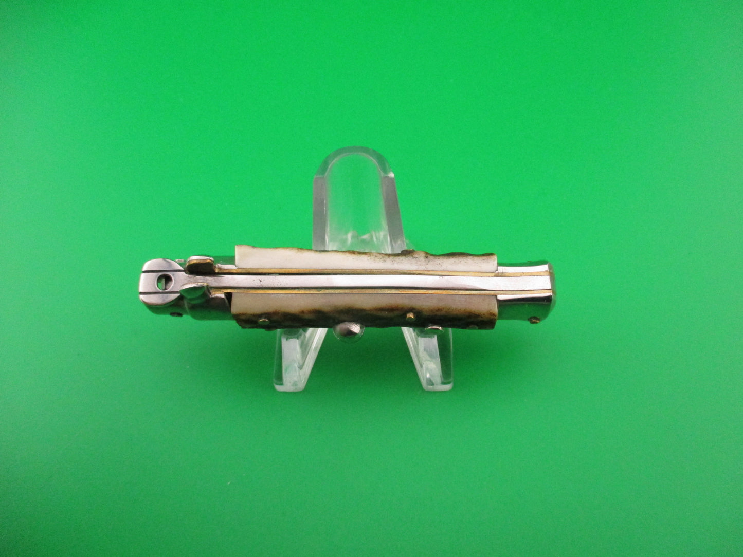 ROSTFREI 14cm Italian Stag stiletto Oreste Dibon swivel bolster automatic knife