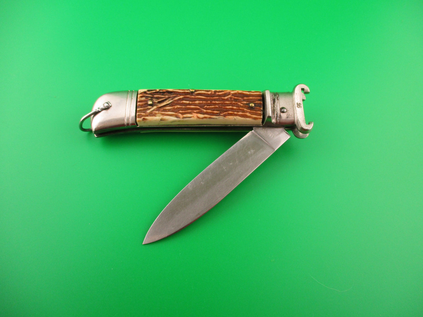 DELBENA & FIGLI MANIAGO 20cm Italian Shell Puller Lever Faux Stag automatic knife