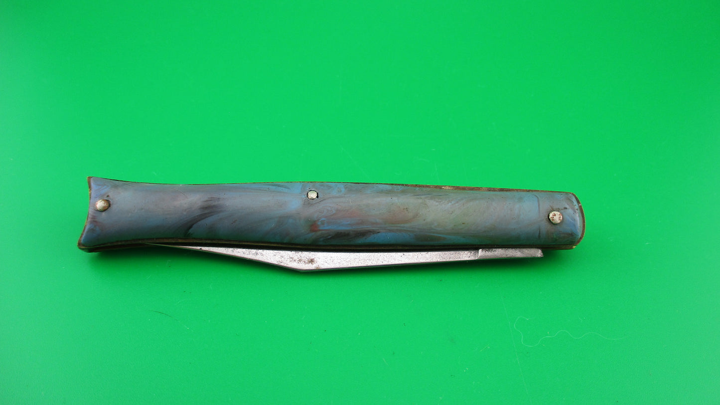 Edgemaster Fishtail Blue Multi color swirl 1950s vintage switchblade knife