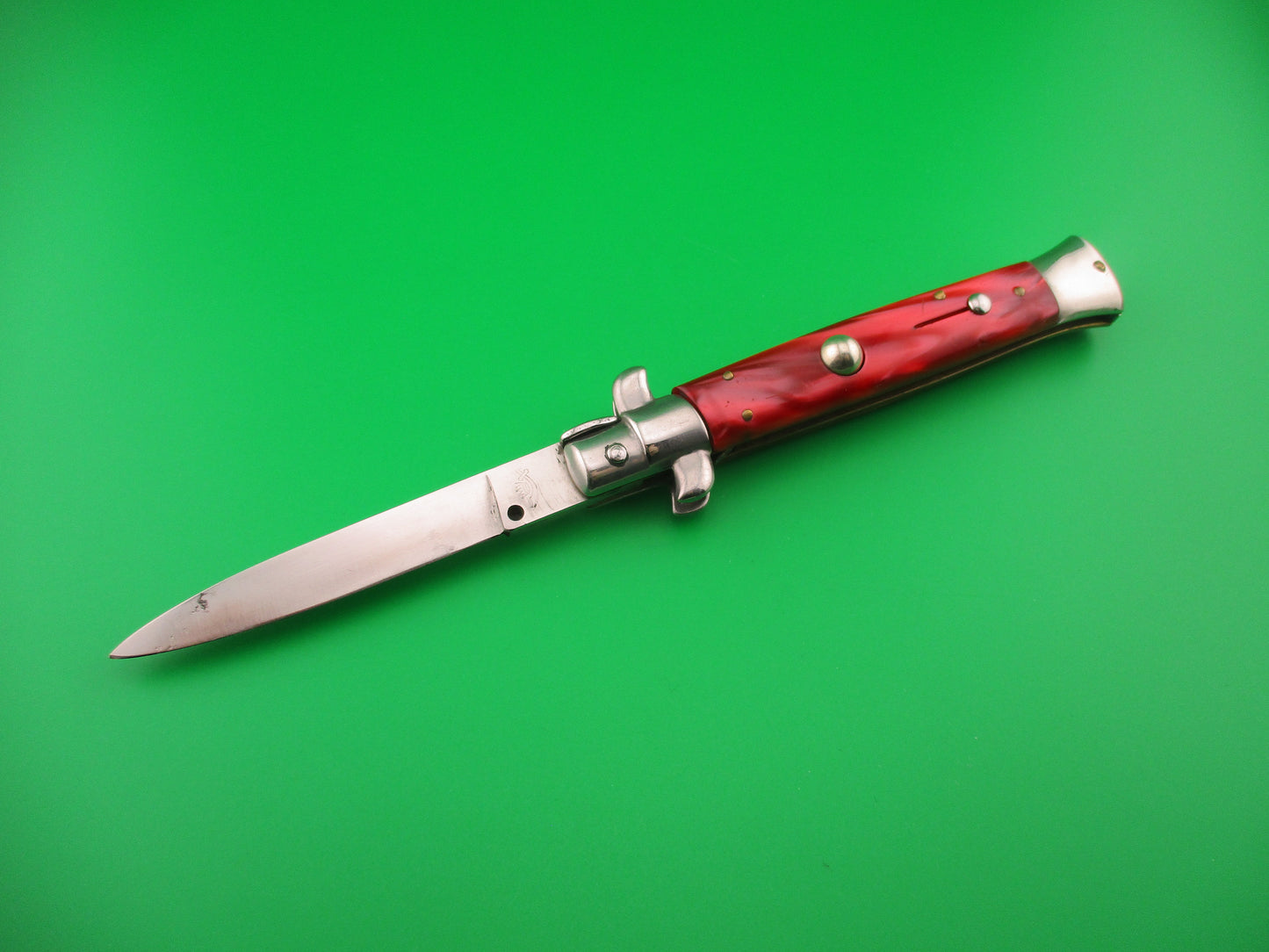 Crown Scimitar 21cm Italian ERN Swivel bolster Red Pearlex vintage automatic knife