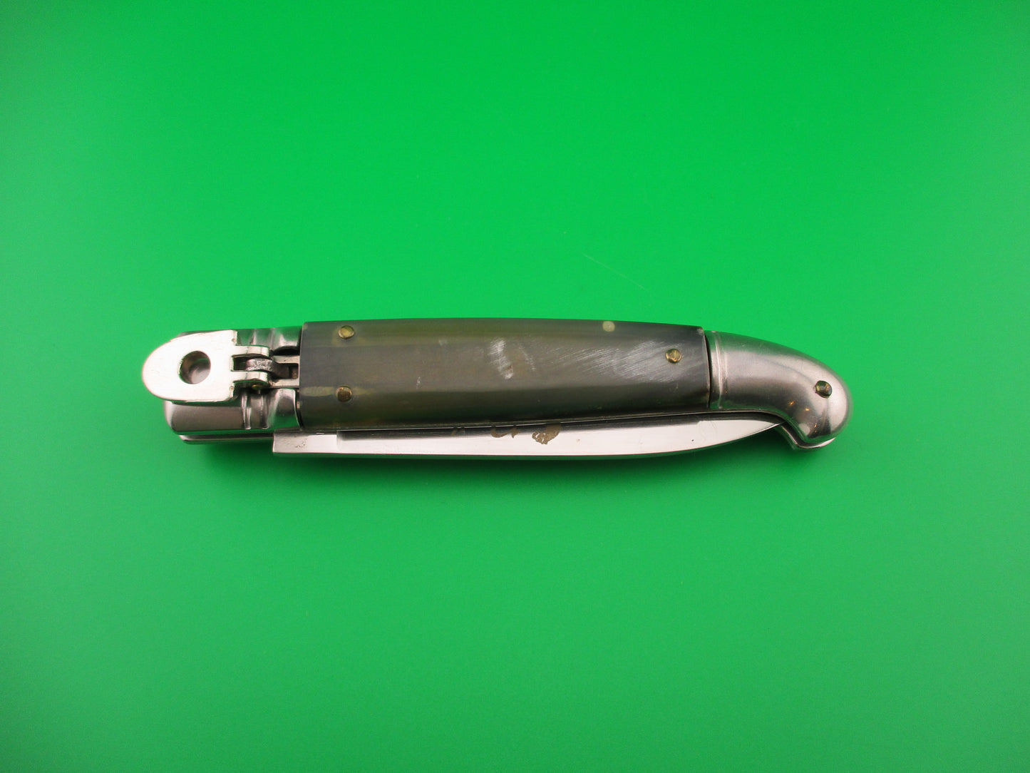 ROSTFREI Panther 20cm Italian Birds head lever automatic knife w green horn