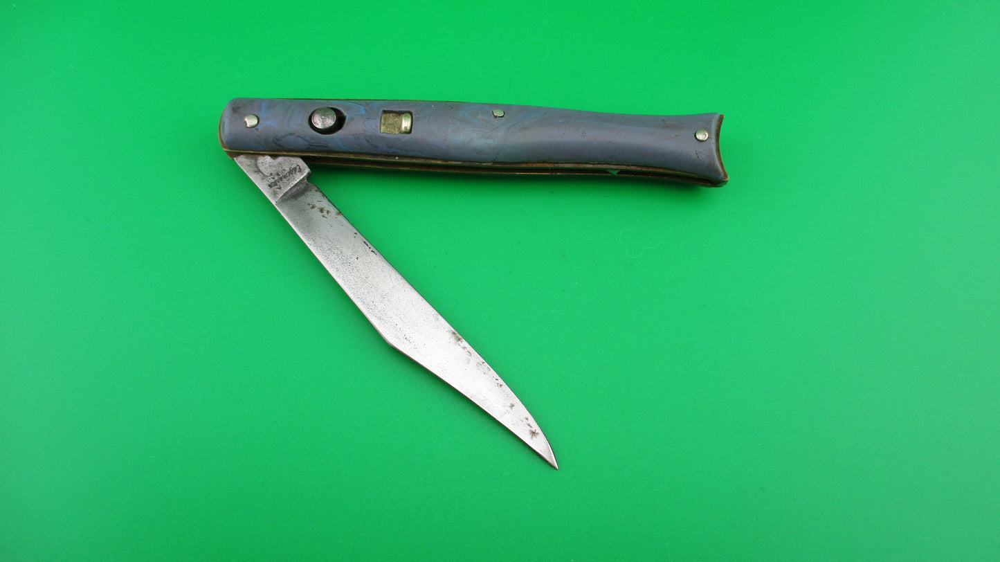 Edgemaster Fishtail Blue Multi color swirl 1950s vintage switchblade knife