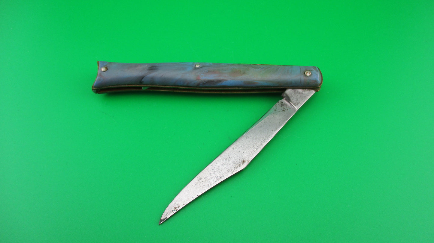 Edgemaster Fishtail Blue Multi color swirl 1950s vintage switchblade knife