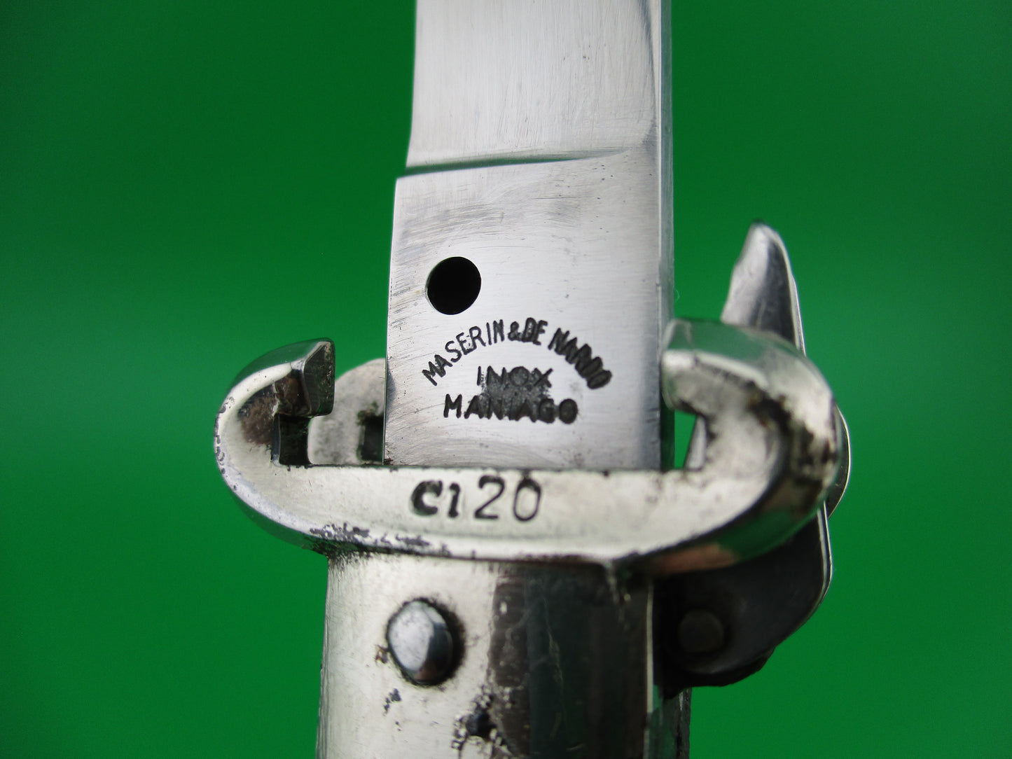 z MASERIN & DE NARDO INOX MANIAGO 21cm Italian Shell Puller Fulcrum Black switchblade