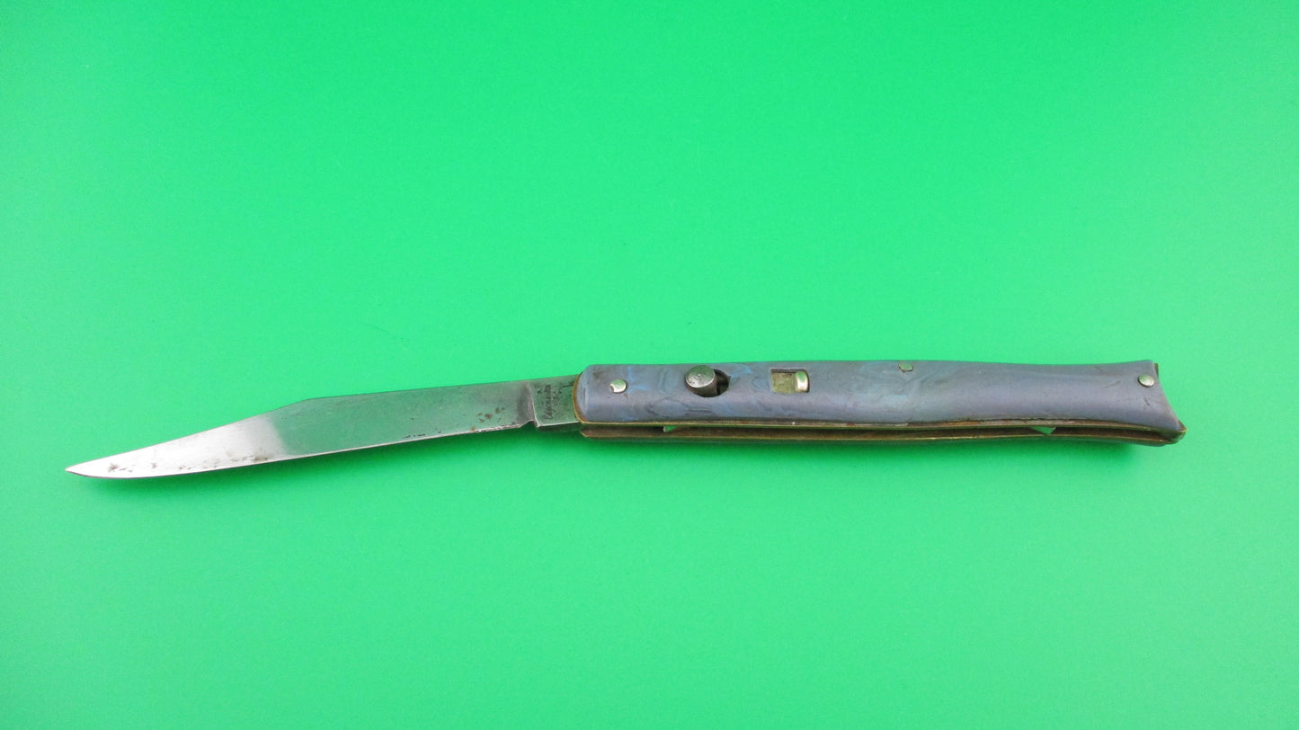 Edgemaster Fishtail Blue Multi color swirl 1950s vintage switchblade knife