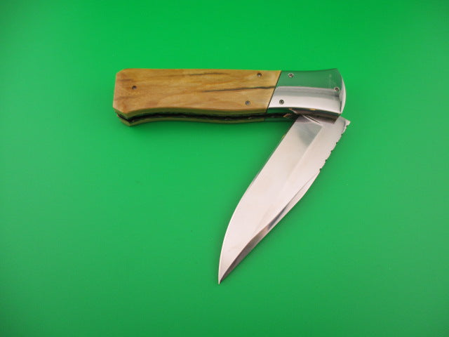 Custom 23cm Round flush button Saber clip blade Mastodon w filework automatic knife #3 Afaaq