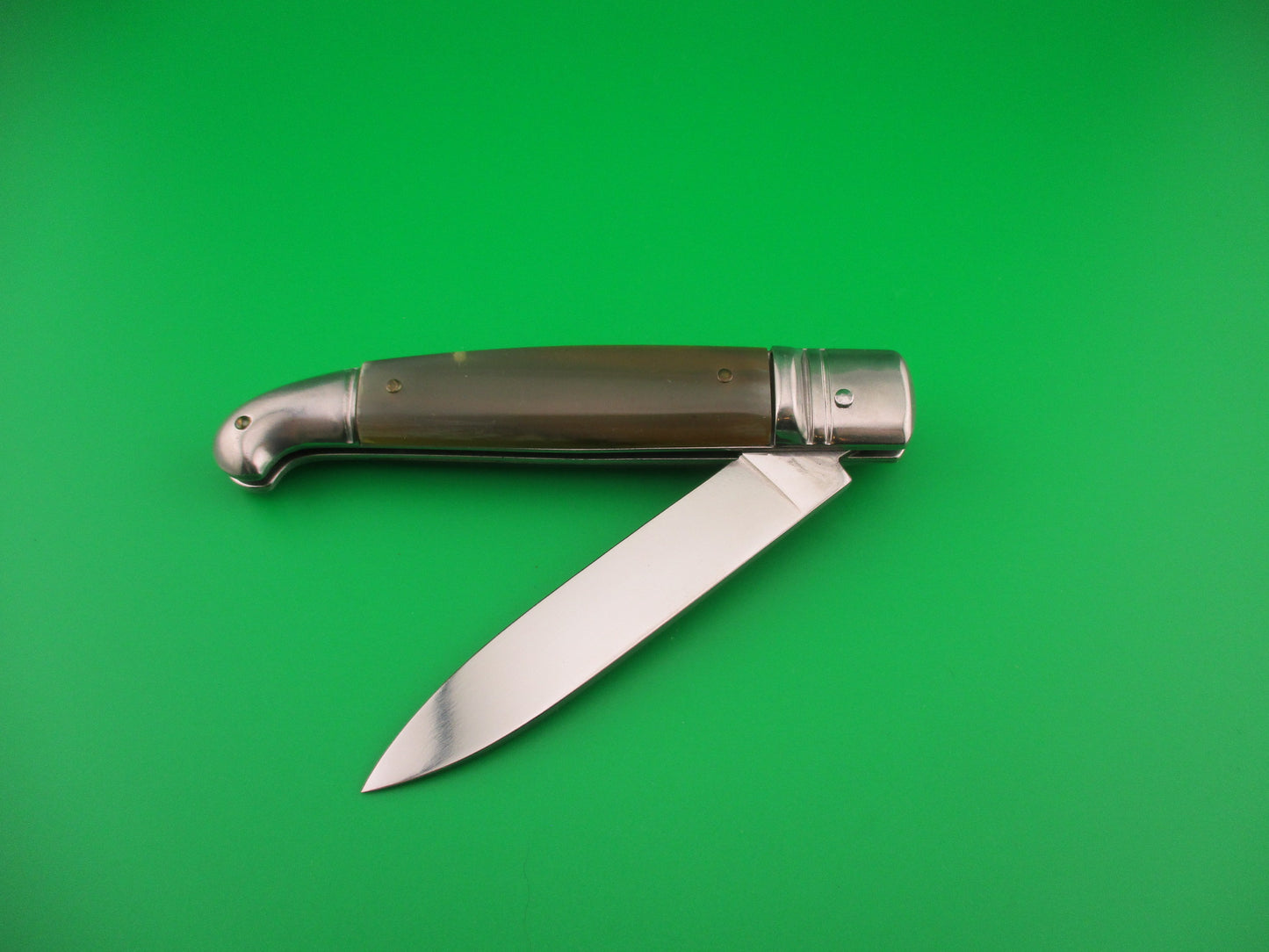 ROSTFREI Panther 20cm Italian Birds head lever automatic knife w green horn