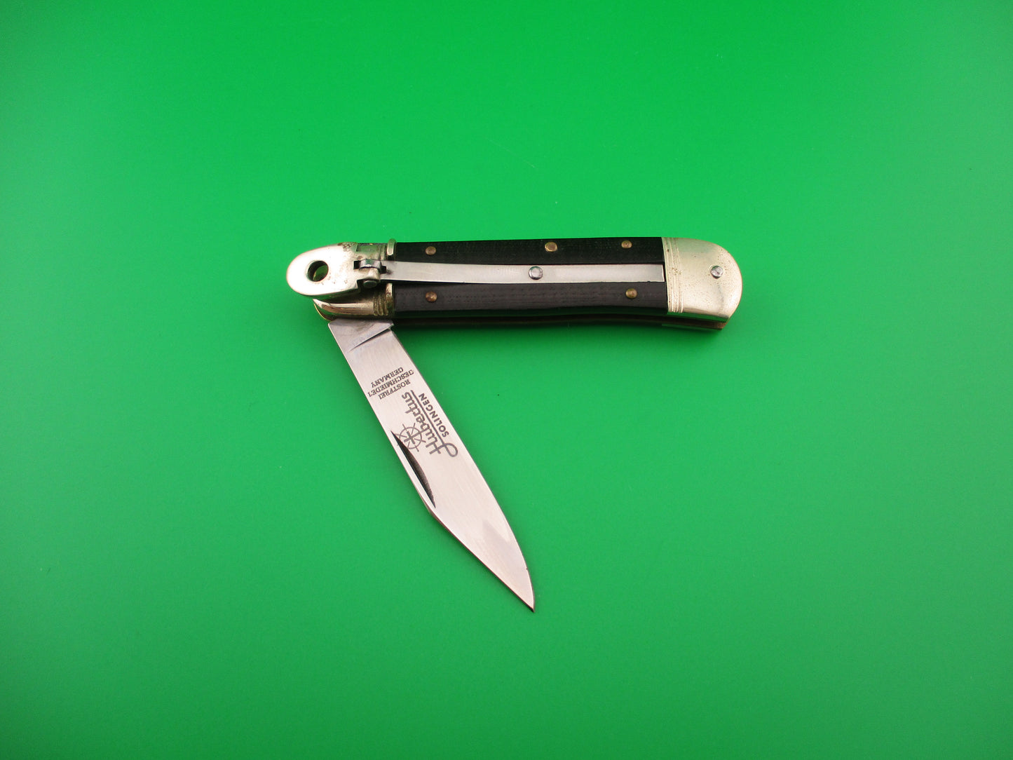 Hubertus Liliput 8cm German Lever Micarta vintage automatic knife