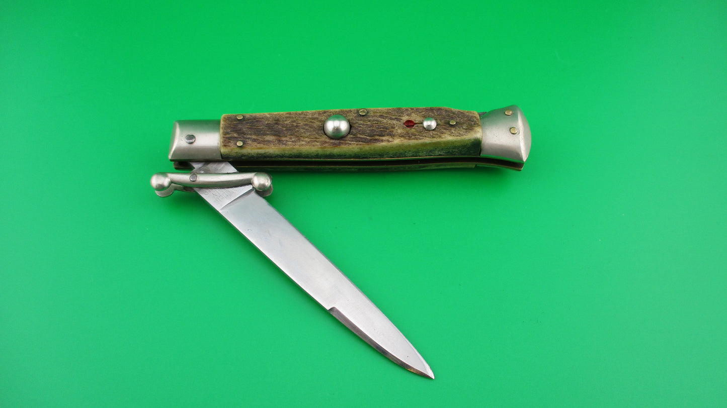 MADE IN ITALY INOXID 21cm Italian Stag Swing guard 60s vintage switchblade knife