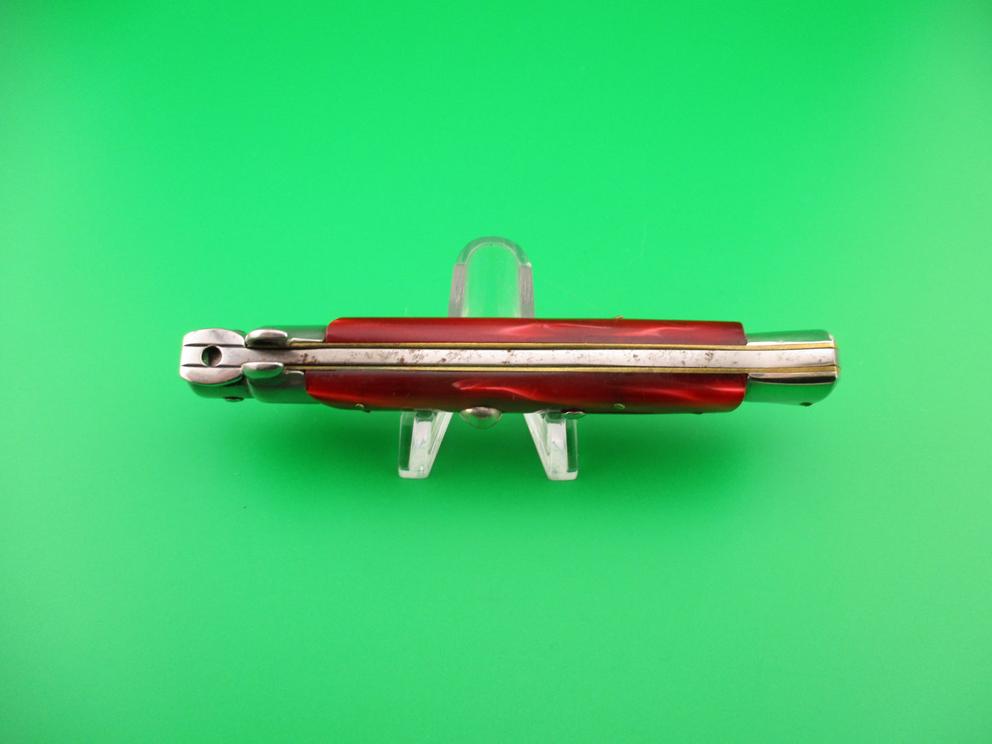 Crown Scimitar 21cm Italian ERN Swivel bolster Red Pearlex vintage automatic knife