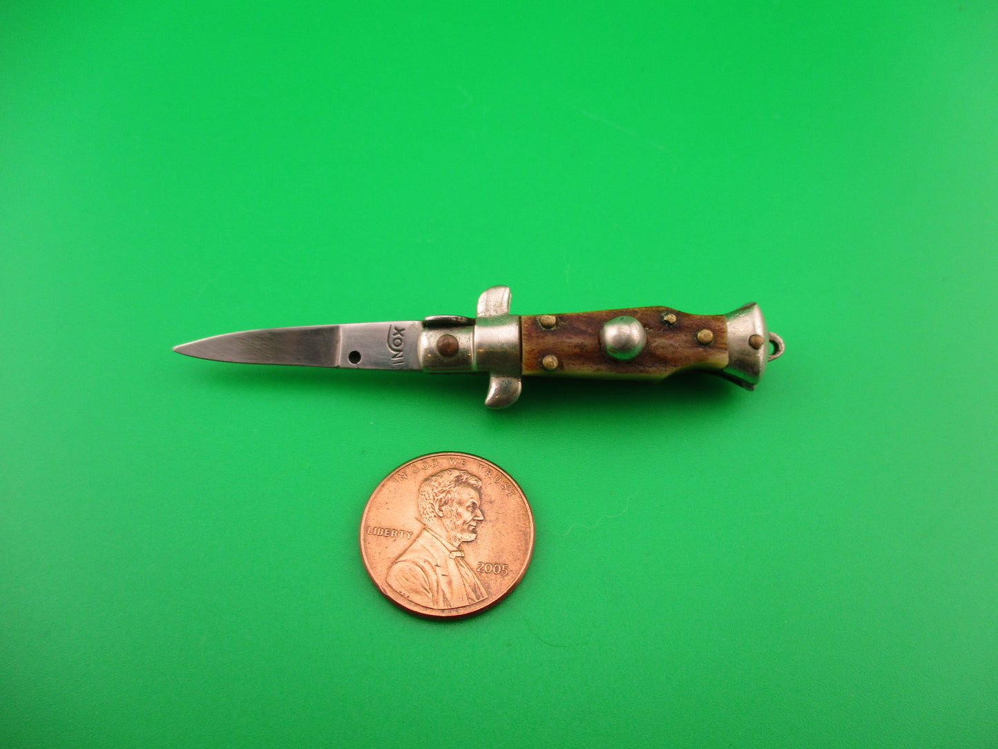INOX 7cm Italian Mini Picklock Stag 4 pin vintage automatic knife