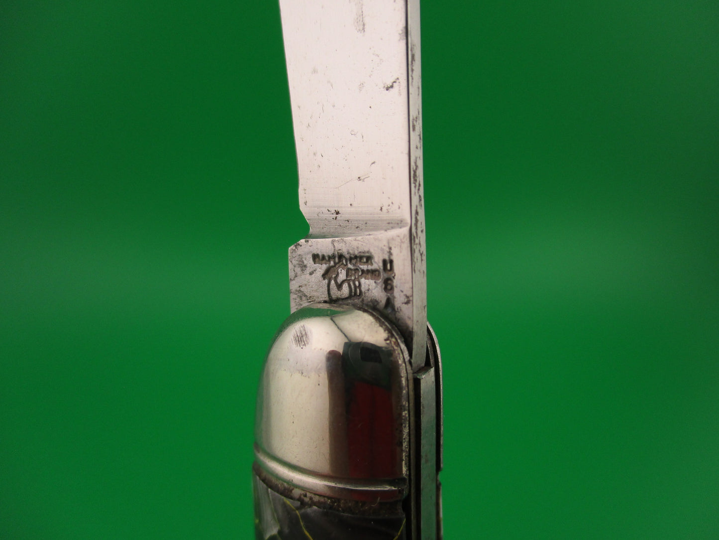 Hammer Brand Imperial Serpentine Jack Silver pearl Yellow streaks switchblade knife