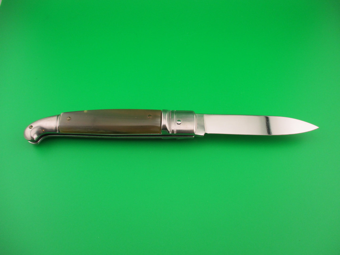 ROSTFREI Panther 20cm Italian Birds head lever automatic knife w green horn