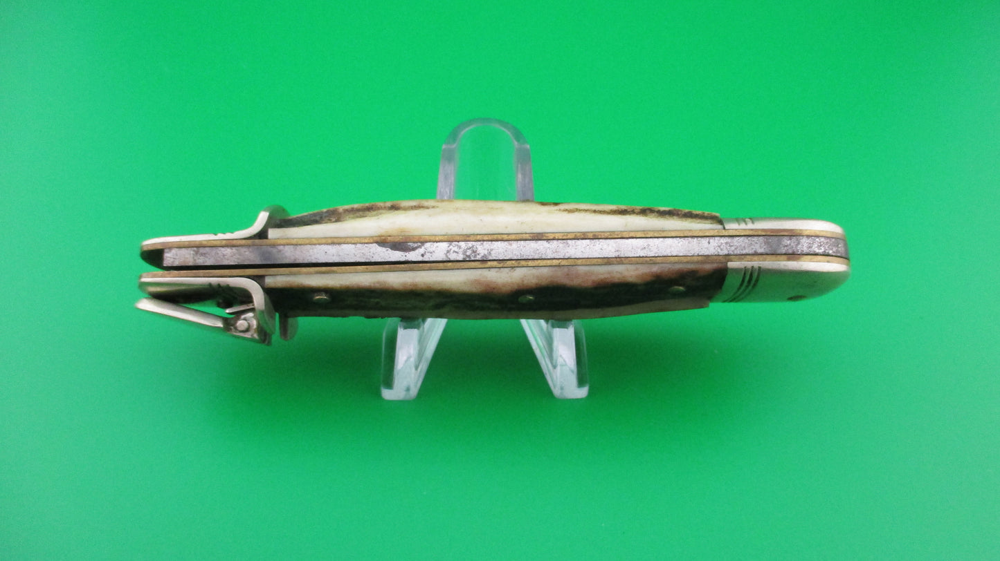 ROSTFREI KISSING CRANE 11cm German Lever Stag vintage automatic knife