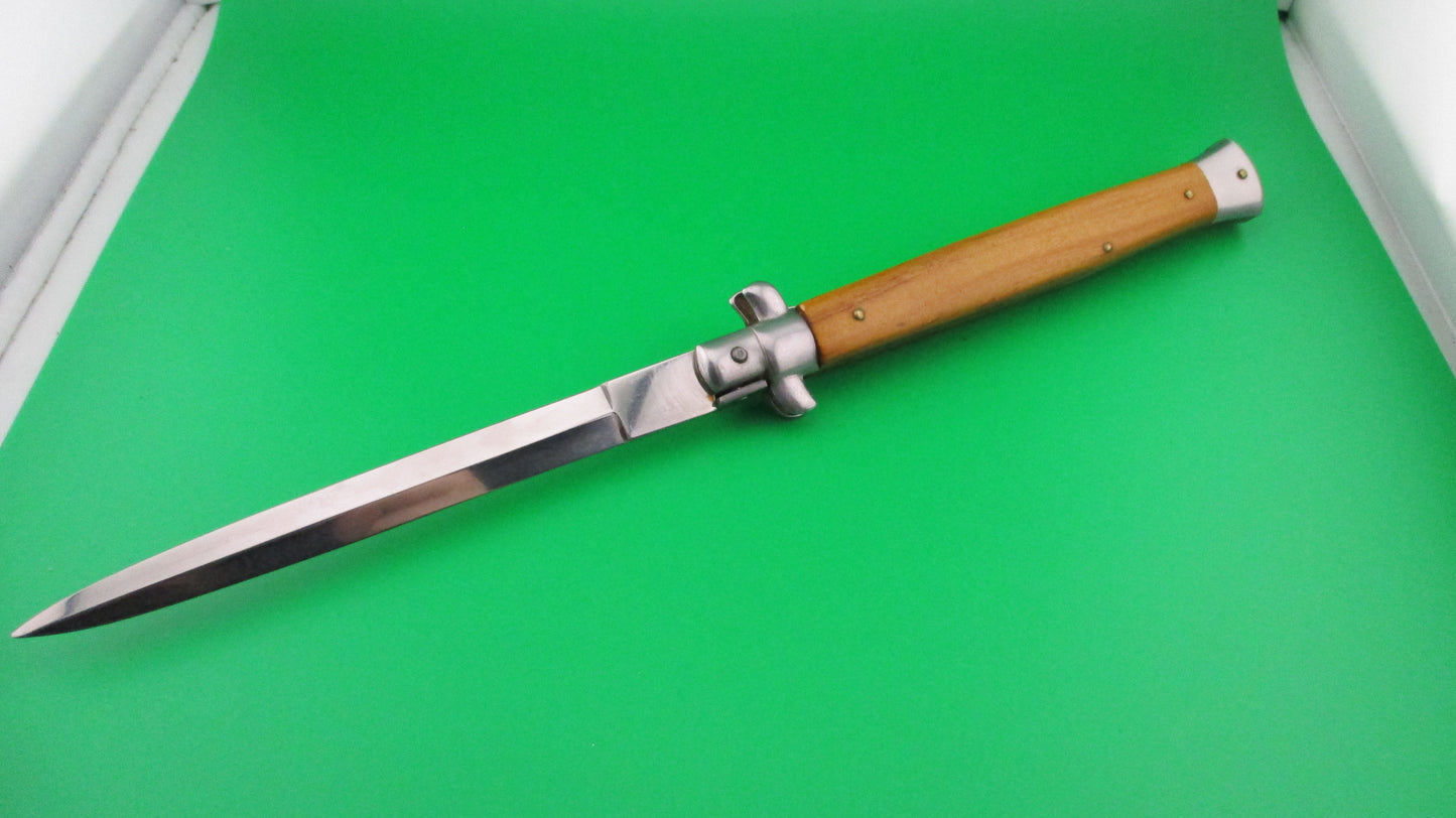 AKC 33cm Italian Stiletto Dagger Olive wood swivel bolster switchblade knife