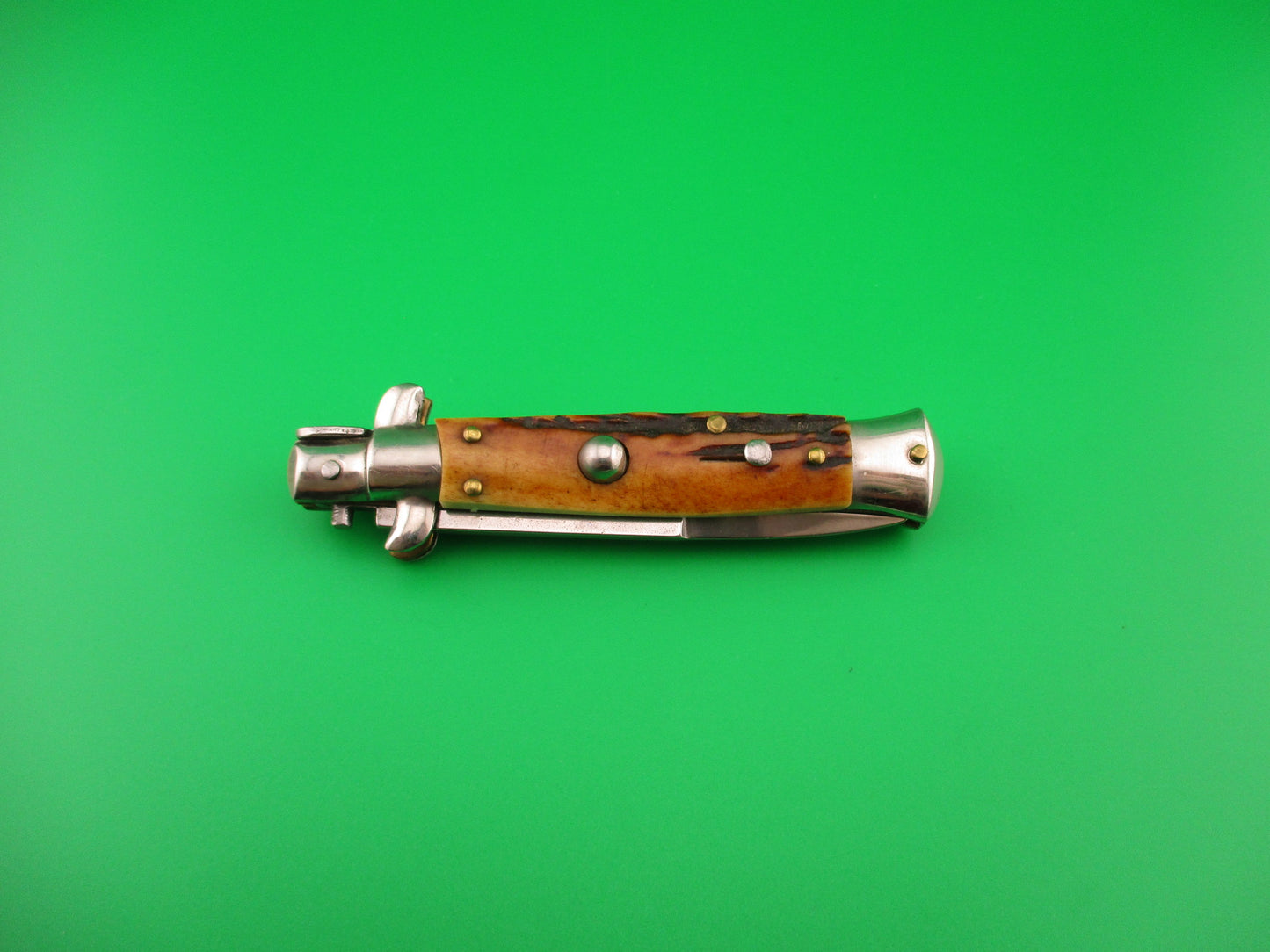 ROSTFREI 16cm Italian Stag stiletto Oreste Dibon swivel bolster automatic knife