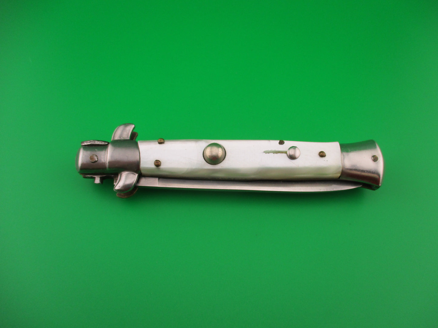 INOX 22cm Italian Stiletto Pearlex Swivel bolster vintage automatic knife