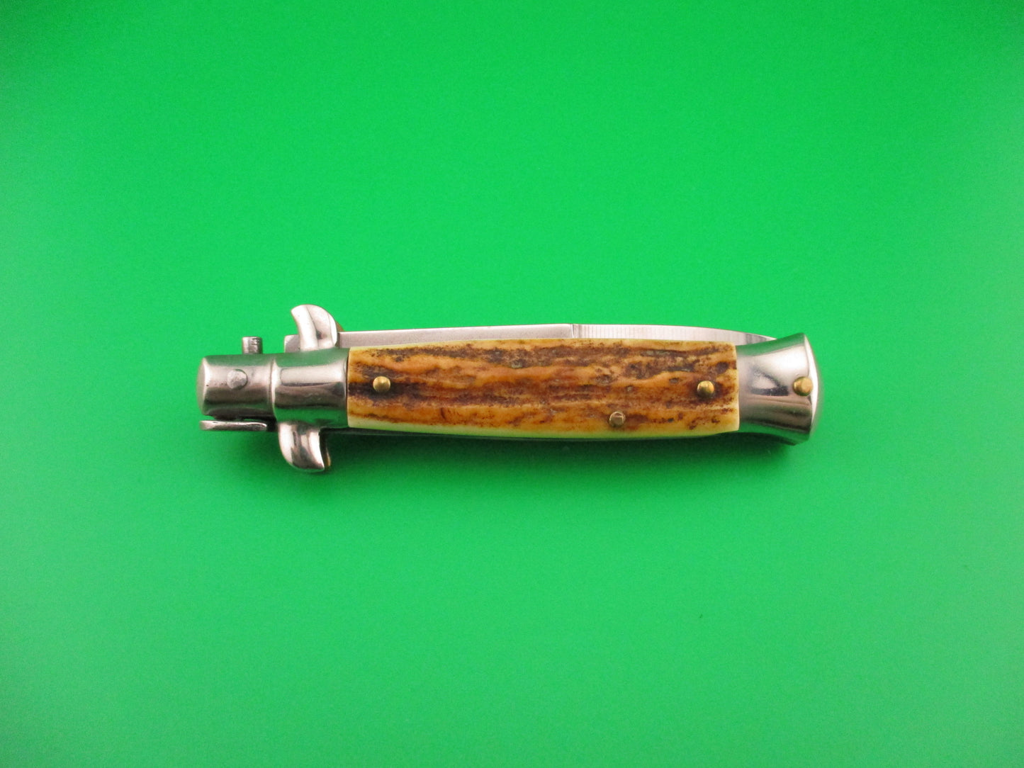 ROSTFREI 16cm Italian Stag stiletto Oreste Dibon swivel bolster automatic knife