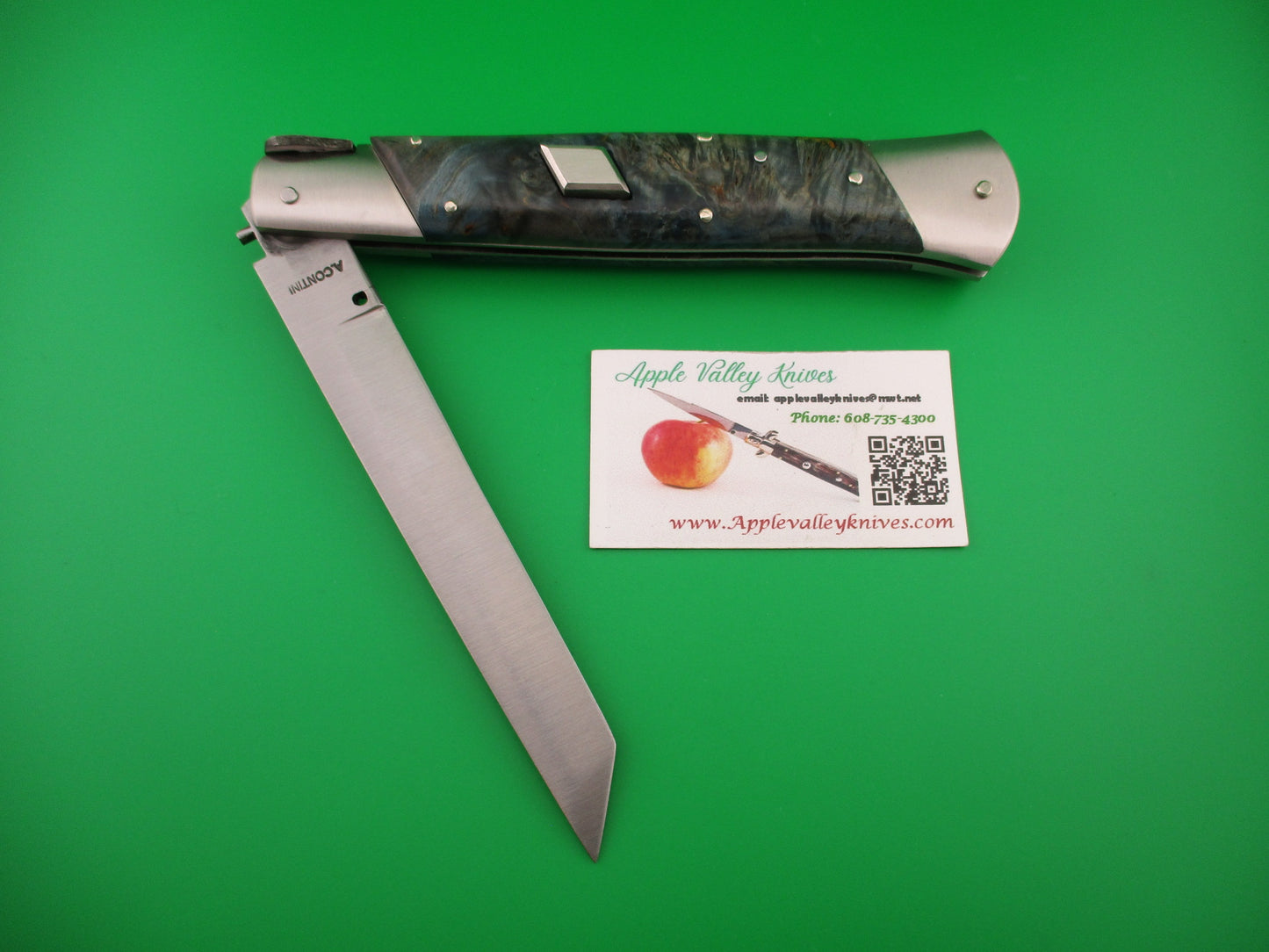 Antonio Contini Custom 33cm Italian Picklock Tanto Blue Briar wood automatic knife