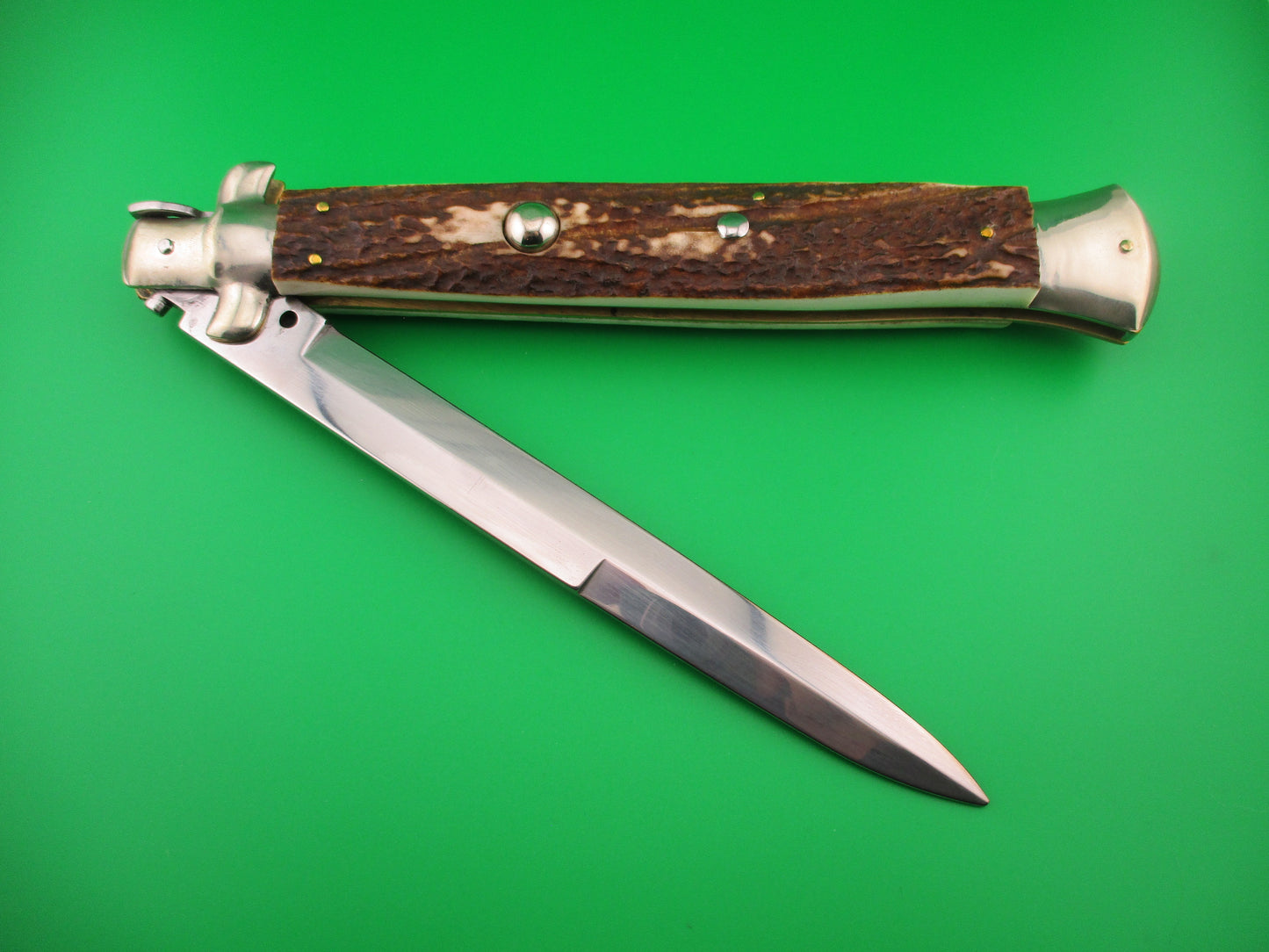 AGA CAMPOLIN ITALY 45cm Italian Picklock Stag stiletto 18 inch automatic knife