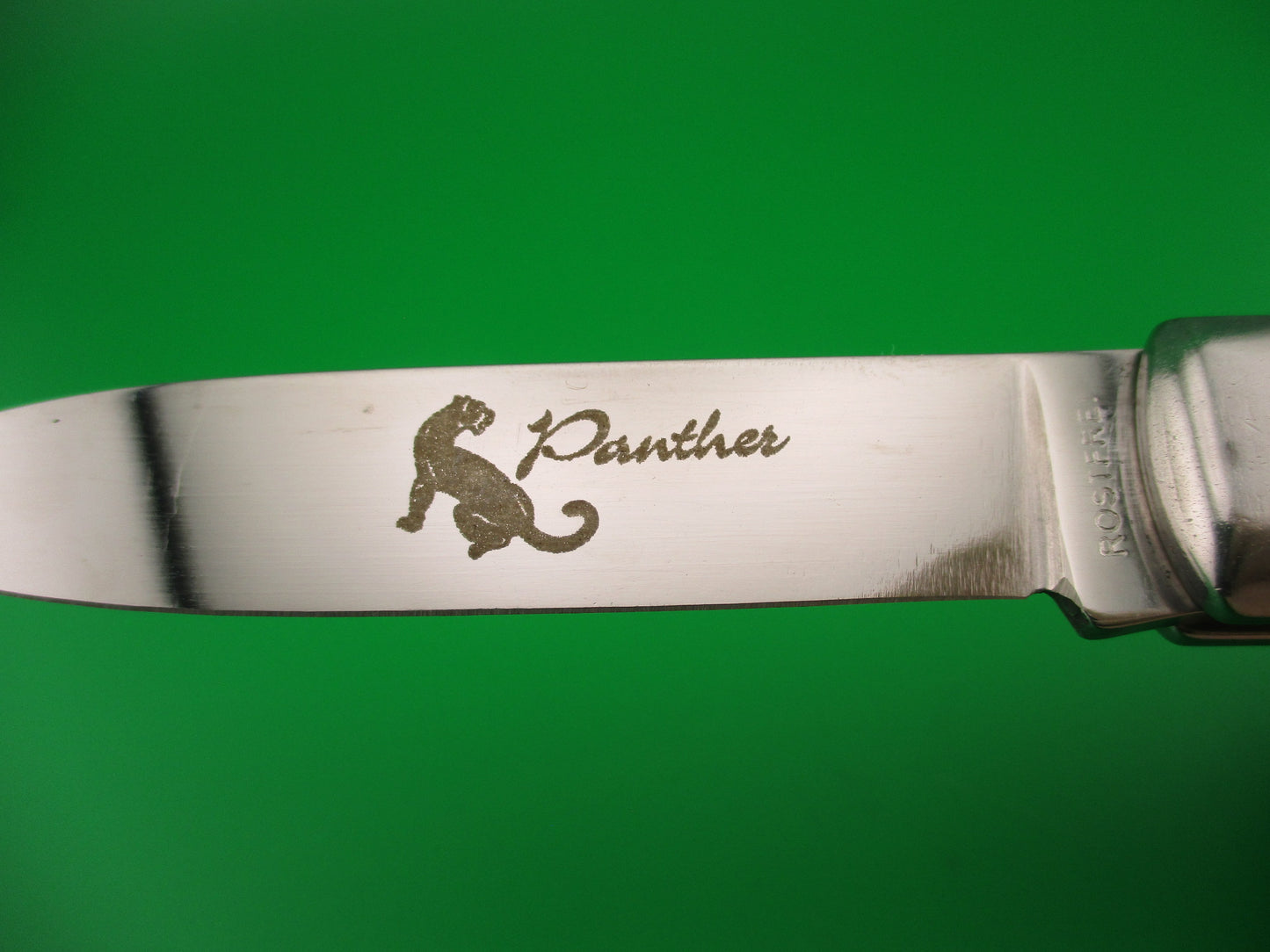 ROSTFREI Panther 20cm Italian Birds head lever automatic knife w green horn
