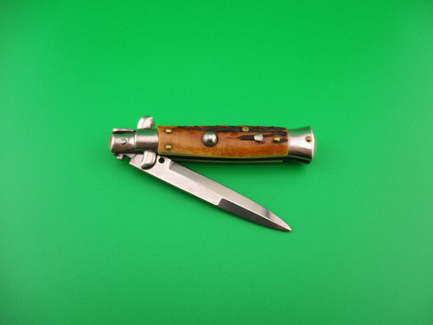 ROSTFREI 16cm Italian Stag stiletto Oreste Dibon swivel bolster automatic knife