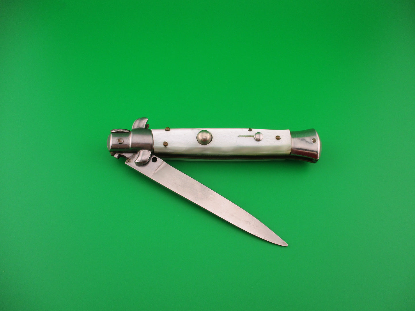 INOX 22cm Italian Stiletto Pearlex Swivel bolster vintage automatic knife