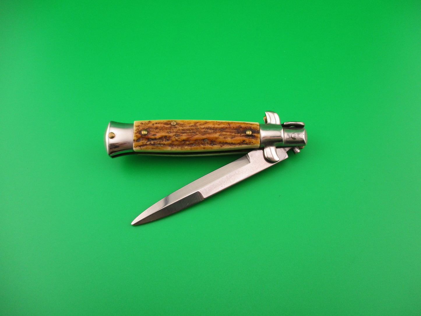ROSTFREI 16cm Italian Stag stiletto Oreste Dibon swivel bolster automatic knife
