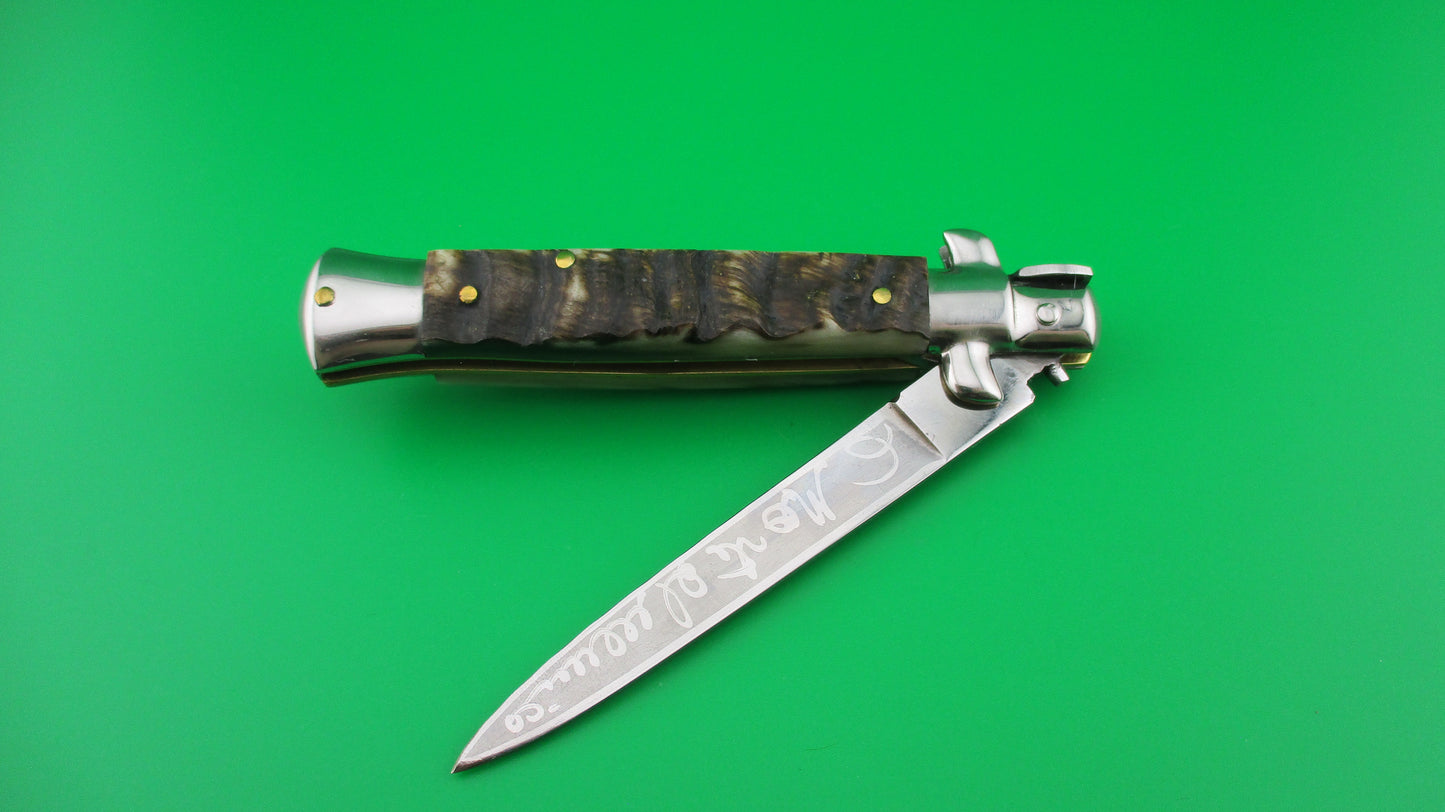 INOX 20cm Italian Stiletto Vendetta Corsa Rams horn automatic knife