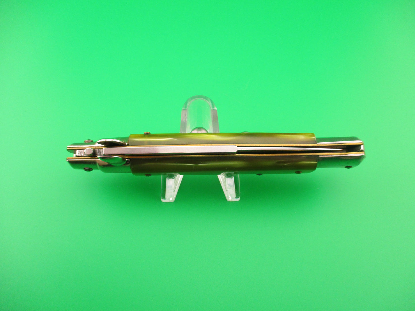 ITALY INOX 23cm Italian Stiletto Swivel Bolster vintage Green pearl automatic knife