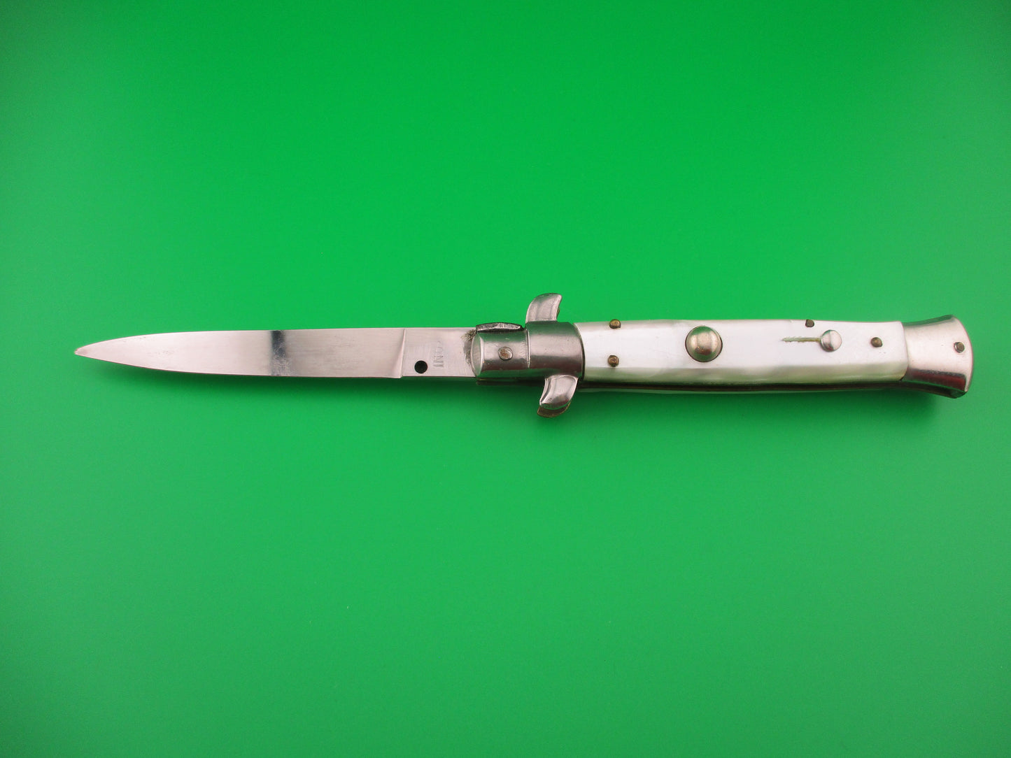 INOX 22cm Italian Stiletto Pearlex Swivel bolster vintage automatic knife
