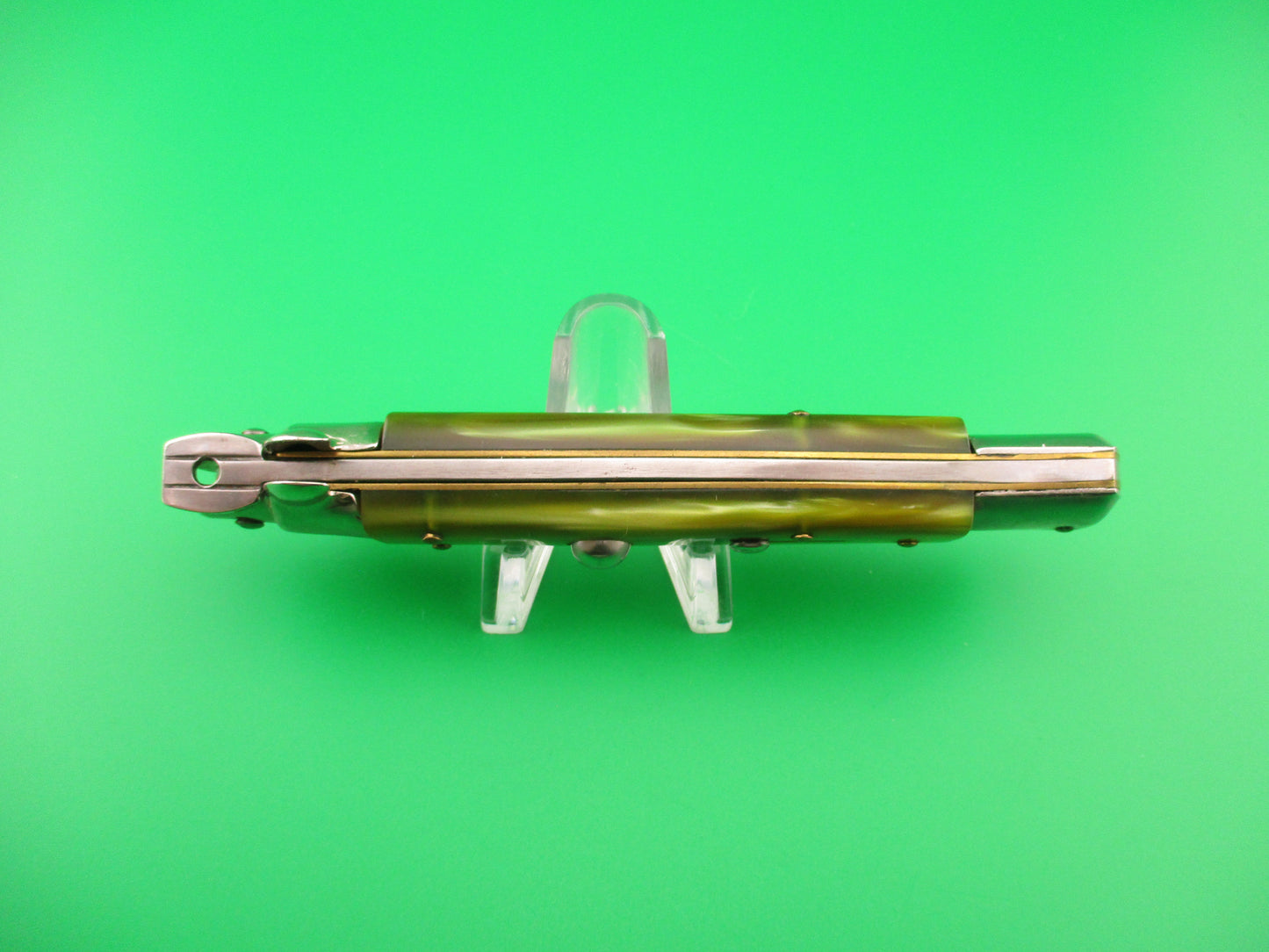 ITALY INOX 23cm Italian Stiletto Swivel Bolster vintage Green pearl automatic knife