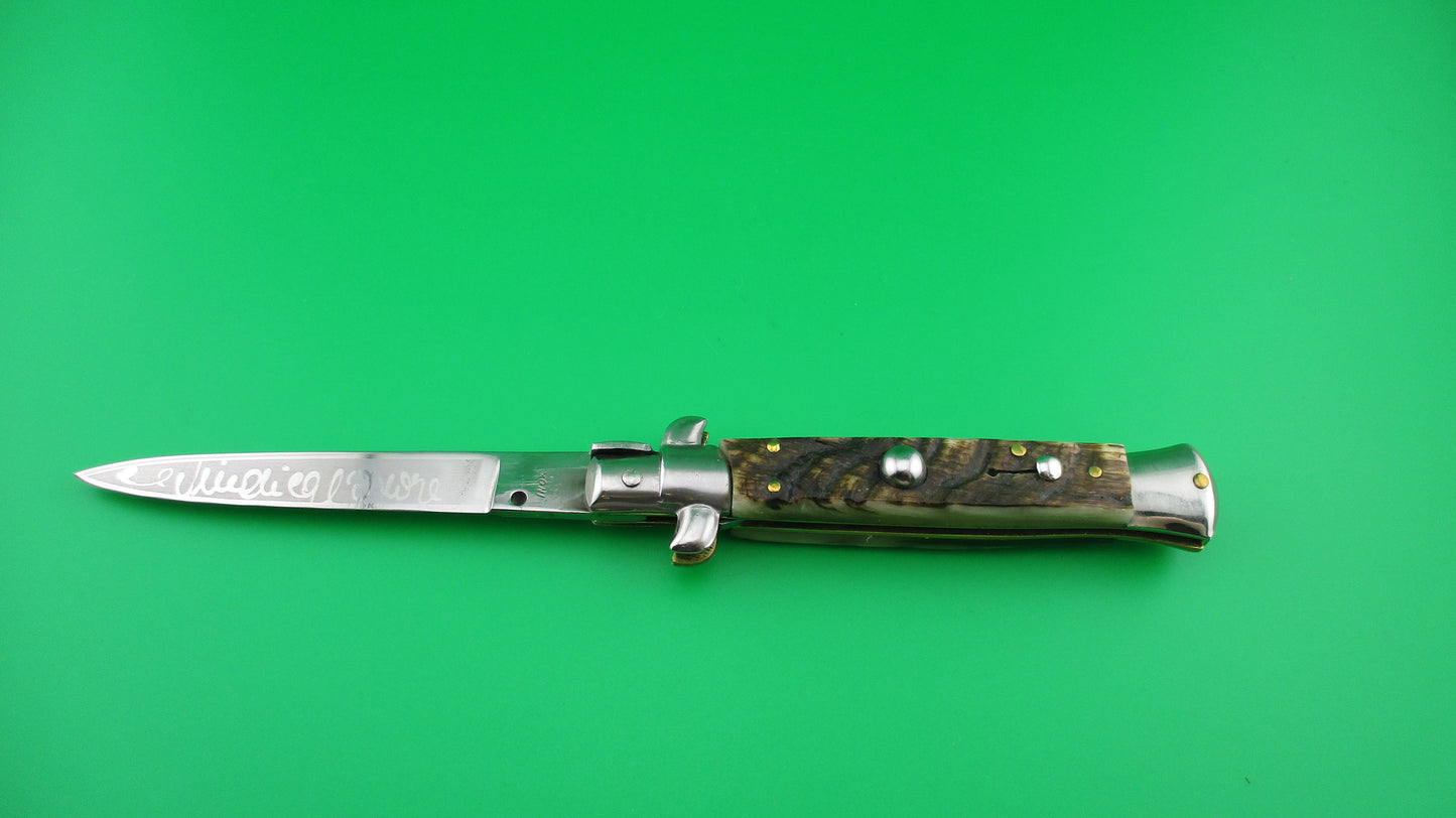 INOX 20cm Italian Stiletto Vendetta Corsa Rams horn automatic knife